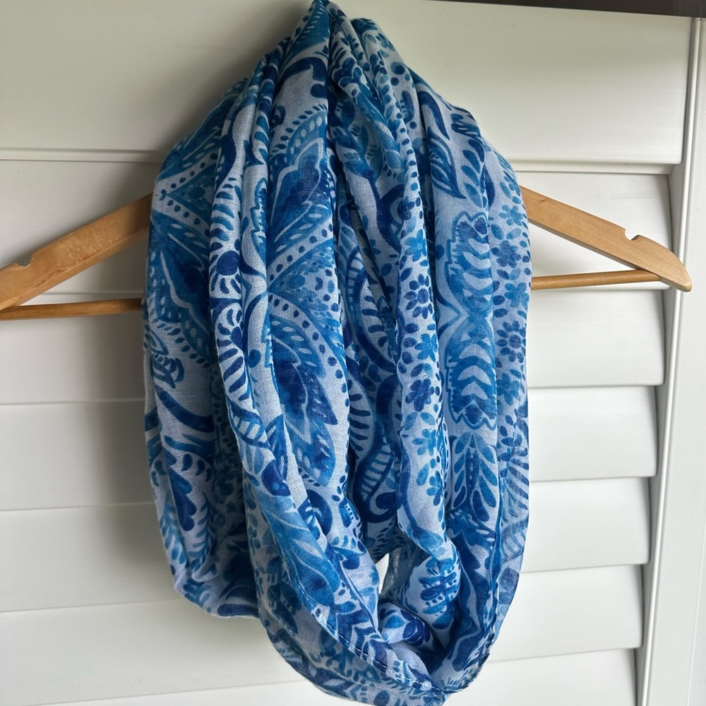 Blue Patterned Infinity Scarf
